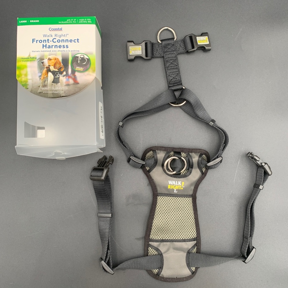Coastal Walk Right Front-Connect Dog Harness Large Black Padded No-Pull